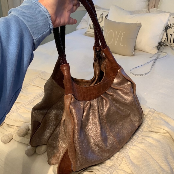 TANO anthropologie brown and Metallic vegan leather bag extra large - Picture 2 of 13